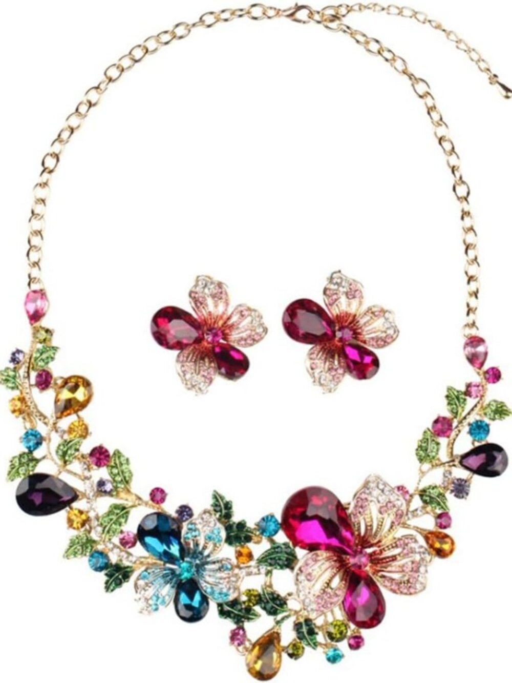 Chunky Crystal Statement Necklace & Earrings Set - Women's Costume Jewelry